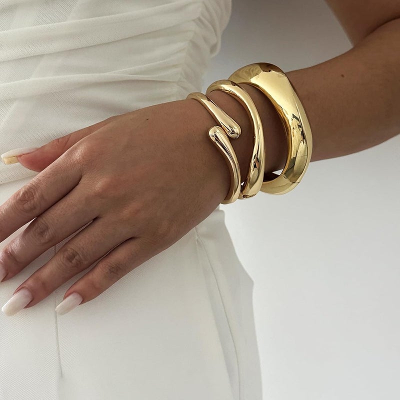 Rainhonor Chunky Gold Bangles Bracelets for Women Gold Cuff Bracelet Set Waterproof Non Tarnish Stack Bracelet for Women Gifts - Image 4